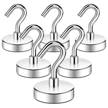 Picture of DIYMAG Magnetic Hooks Heavy Duty, 80 LBS Neodymium Magnet Hooks for Home, Kitchen, Workplace, Office, Garage and Indoor Hanging, Silver, Pack of 6