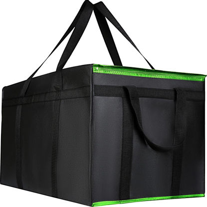 Picture of XXXL-Large Insulated Grocery Shopping Bags, Green, Reusable Bag,Thermal Zipper,Collapsible,Tote,Cooler,Food Transport hot and Cold,for instacart,Camping,Recycled Material delivery Groceries