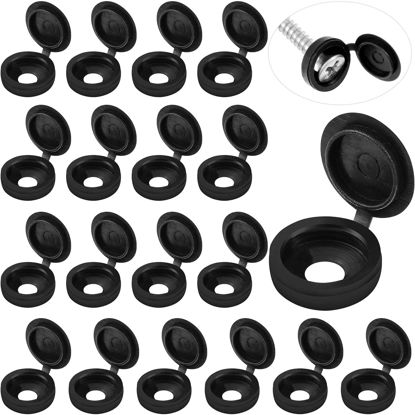 Picture of 100 Pieces Hinged Screw Cover Caps Plastic Shutter Screw Caps Fold Screw Snap Covers Washer Flip Tops (Black, Large)
