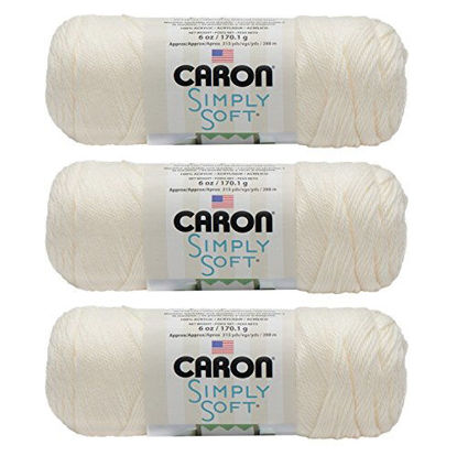 Picture of Caron Simply Soft 3-Pack Yarn, 3oz, Gauge 4 Medium Worsted, 100% Acrylic - Off White - Machine Wash & Dry