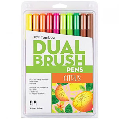 Picture of Tombow 56196 Dual Brush Pen Art Markers, Citrus, 10-Pack. Blendable, Brush and Fine Tip Markers