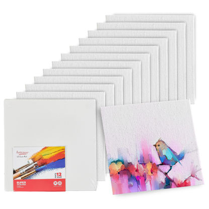 Picture of Artlicious Canvases for Painting - Pack of 12, 10 x 10 Inch Blank White Canvas Boards - 100% Cotton Art Panels for Oil, Acrylic & Watercolor Paint