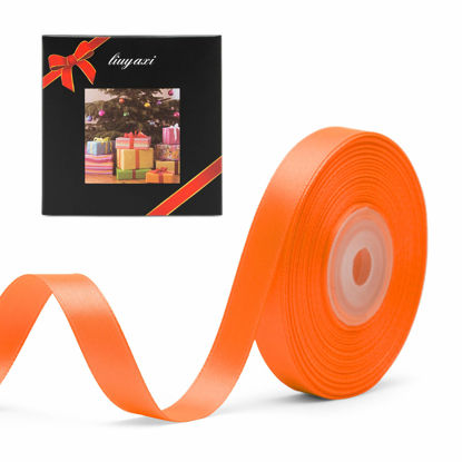Picture of Solid Color Double Faced Orange Satin Ribbon 1/2" X 25 Yards, Ribbons Perfect for Crafts, Wedding Decor, Bow Making, Sewing, Gift Package Wrapping and More