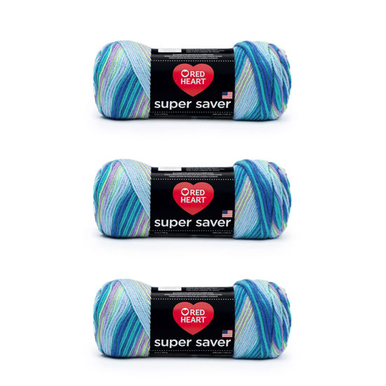 Red Heart Super Saver Blue Yarn - 3 Pack of 198g/7oz - Acrylic - 4 Medium (Worsted) - 364 Yards - Knitting/Crochet