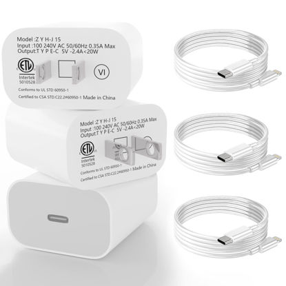 Picture of [Apple MFI Certified] iPhone Charger Apple Block USB C Fast Wall Plug with 6ft USB C to Lightning Cable for iPhone13/ 12/12pro/12 pro max/11 pro Max/Air pods pro/iPad air 3/min4/5 (White, 3 Pack)
