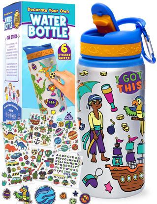 Picture of PURPLE LADYBUG DIY Water Bottle for Boys with Stickers - Great Gifts for Kids Boys, Return Gifts for Kids Birthday & Gifts for Boys 8-12 - Cool Stuff for Boys & Crafts for Boys Ages 6-8