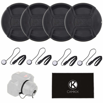 Picture of Lens Cap Bundle - 4 Snap-on Lens Caps for DSLR Cameras - 4 Lens Cap Keepers - Microfiber Cleaning Cloth Included - Compatible Nikon, Canon, Sony Cameras (77mm)