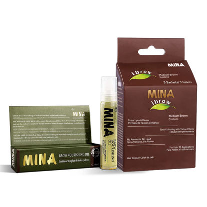 Picture of Mina ibrow Henna Hair Color Medium Brown |Natural Spot coloring Hair Tinting Powder with brow Nourishing Oil For Professional, Water and Smudge Proof | No Ammonia, No Lead with 100% Gray Converge|Stays Up to 6 Weeks |Vegan and Cruelty free