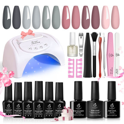 Picture of Beetles Gel Nail Polish Kit with U V Light 48W Led Nail Lamp 6 Colors Nude Gray Pink Gel Polish Starter Kit Manicure Soak off U V Led Gel Nail Polish Set Salon DIY Home Nail Decoration