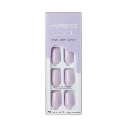 Picture of KISS imPRESS Color Press-On Nails, Nail Kit, PureFit Technology, Short Length, “Picture Purplect”, Polish-Free Solid Color Manicure, Includes Prep Pad, Mini Nail File, Cuticle Stick, and 30 Fake Nails