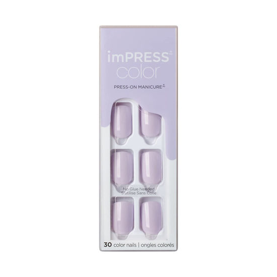 Picture of KISS imPRESS Color Press-On Nails, Nail Kit, PureFit Technology, Short Length, “Picture Purplect”, Polish-Free Solid Color Manicure, Includes Prep Pad, Mini Nail File, Cuticle Stick, and 30 Fake Nails