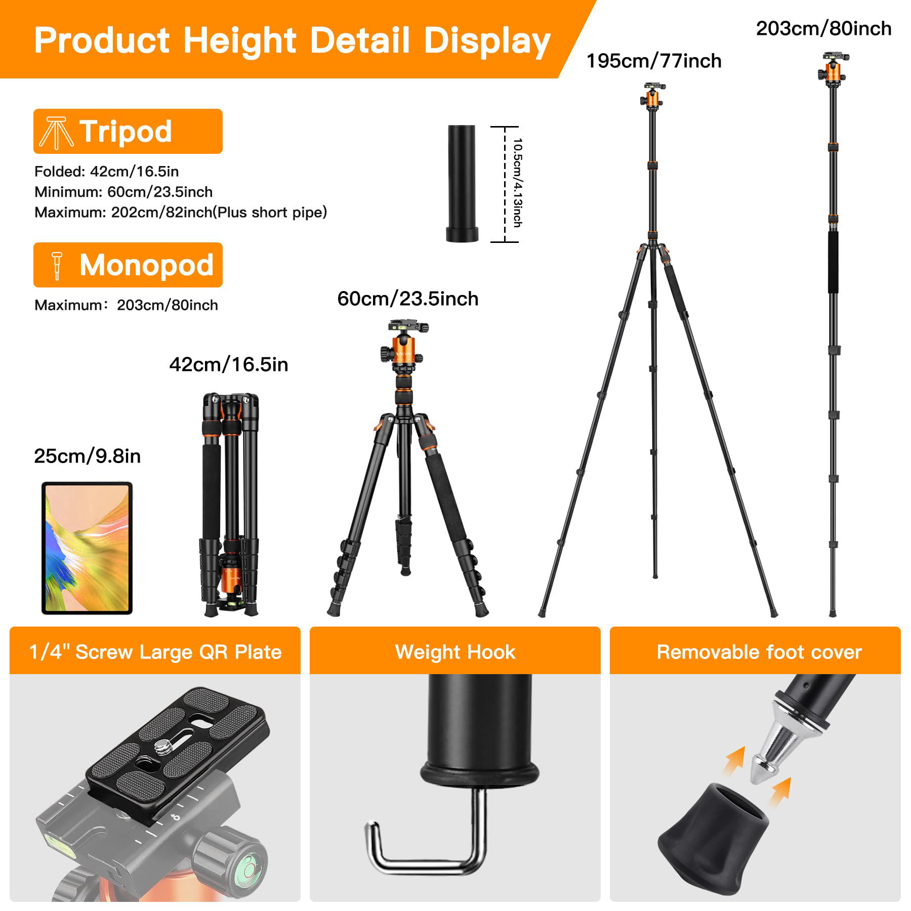 GetUSCart- Tripod Camera Tripod, Victiv 82 inches Aluminum DSLR Tripod ...