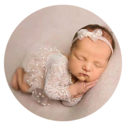 Picture of Zeroest Newborn Photography Outfits Girl Lace Romper Newborn Photography Props Rompers Baby Girls Skirt Photoshoot 3PCS (White-Long Sleeve)