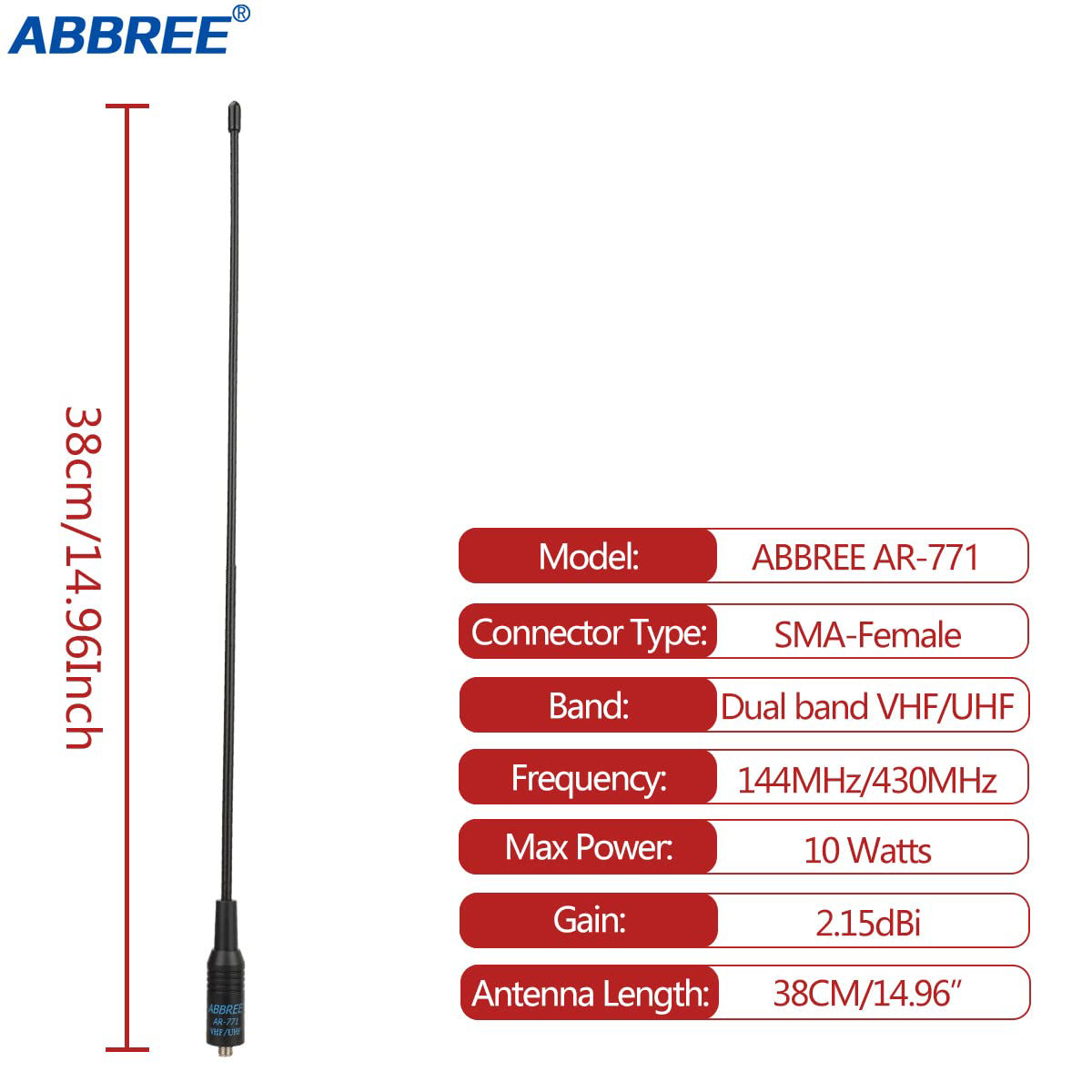 ABBREE AR-152A SMA-Female VHF UHF Dual Band Folding Tactical Antenna For Baofeng Walkie Talkie DMR DM-1701 DM-860 DM-X Ham Radio