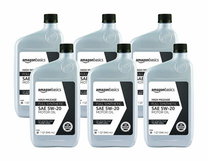 Picture of Amazon Basics High Mileage Motor Oil - Full Synthetic - 5W-20 - 1 Quart - 6 Pack