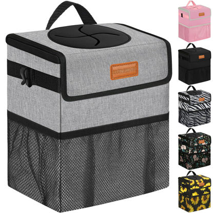 Picture of ELONGRIVER Car Trash Can Bin for Car Back Seat Leak Proof, Cute Car Trash Bag Hanging, Vehicle Trash Can for SUV Truck Van, Automotive Car Garbage Cans Front Seat Grey