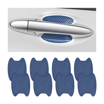 Picture of 8PCS Car Door Handle Sticker, Carbon Fiber Anti-Scratches Car Door Cup Protector, Non-Marking Auto Door Handle Protective Film, Self-Adhesive Door Side Paint Protector for All Cars (Blue/8 PCS)