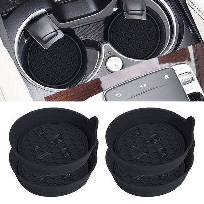 Picture of Amooca Car Cup Coaster Universal Automotive Waterproof Non-Slip Cup Holders Sift-Proof Spill Holder Car Interior Accessories 4 Pack Black