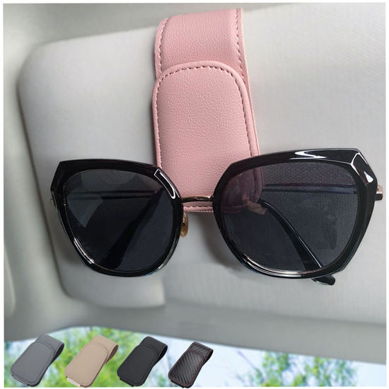 Sunglass Holder for Car Visor Sunglasses Clip Magnetic Leather Glasses  Eyeglass Holder Truck Interior Car Accessories for Woman Man -Black