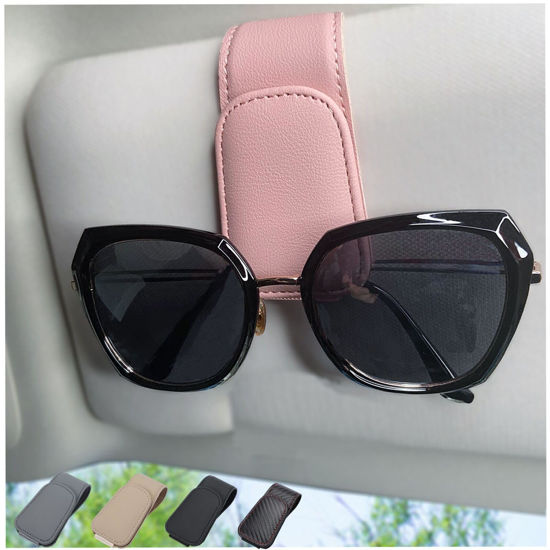 GetUSCart CHOSMOYI Magnetic Leather Sunglass Holder for Car Sunglasses Clip for Car Visor Auto Interior Accessories Universal for Different Size Eyeglasses Pink