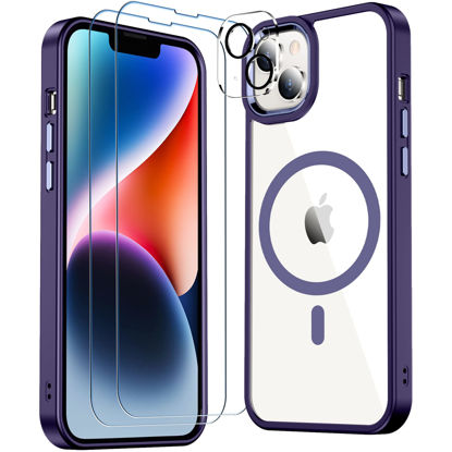 Picture of Red2Fire Magnetic for iPhone 14 Plus Case Clear, [Compatible with Magsafe][2X Tempered Glass Screen Protector+2X Camera Lens Protector][Not Yellowing] Slim Thin Phone Case Cover - Purple