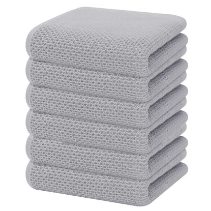 Picture of Homaxy 100% Cotton Waffle Weave Kitchen Dish Towels, Ultra Soft Absorbent Quick Drying Cleaning Towel, 13 x 28 Inches, 6-Pack, Light Gray