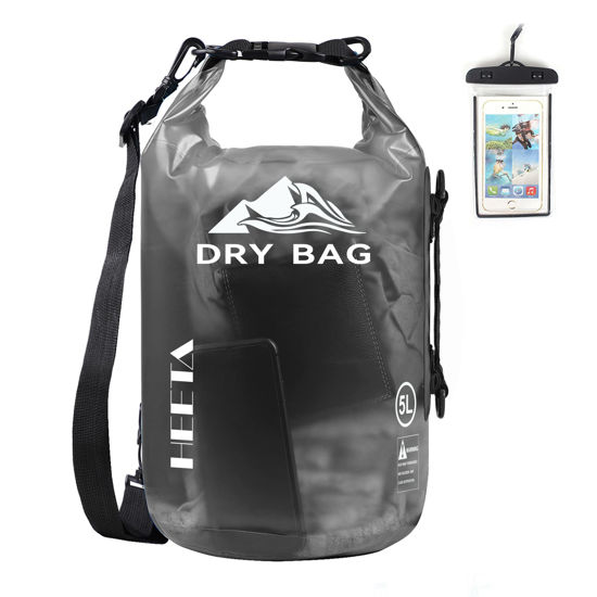 Picture of HEETA Waterproof Dry Bag for Women Men, Roll Top Lightweight Dry Storage Bag Backpack with Phone Case for Travel, Swimming, Boating, Kayaking, Camping and Beach, Transparent Black 10L