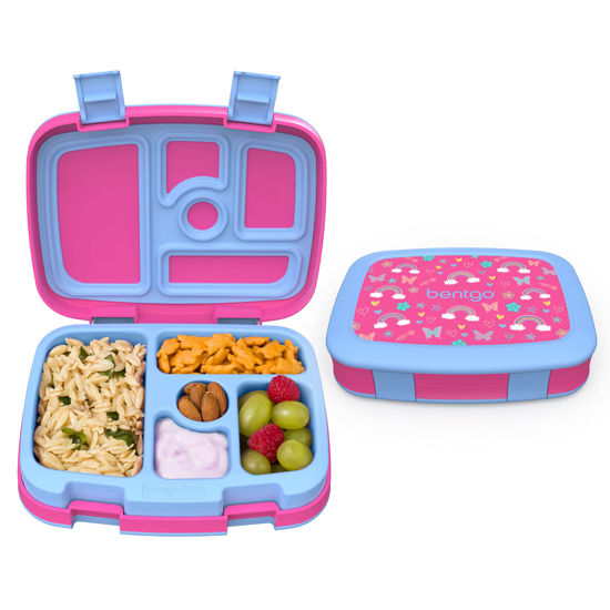 Picture of Bentgo® Kids Prints Leak-Proof, 5-Compartment Bento-Style Kids Lunch Box - Ideal Portion Sizes for Ages 3 to 7 - BPA-Free, Dishwasher Safe, Food-Safe Materials (Rainbows and Butterflies)