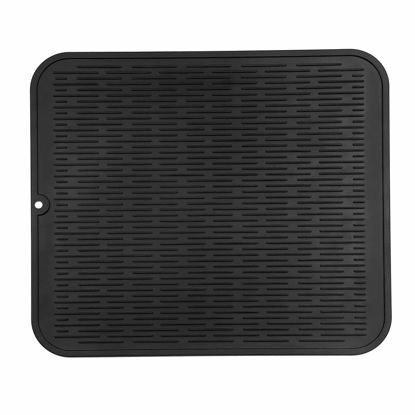 Picture of MicoYang Silicone Dish Drying Mat for Multiple Usage,Easy clean,Eco-friendly,Heat-resistant Silicone Mat for Kitchen Counter or Sink,Refrigerator or Drawer Liner Black XL 18 inches x 16 inches