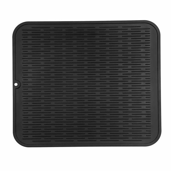Picture of MicoYang Silicone Dish Drying Mat for Multiple Usage,Easy clean,Eco-friendly,Heat-resistant Silicone Mat for Kitchen Counter or Sink,Refrigerator or Drawer Liner Black XL 18 inches x 16 inches