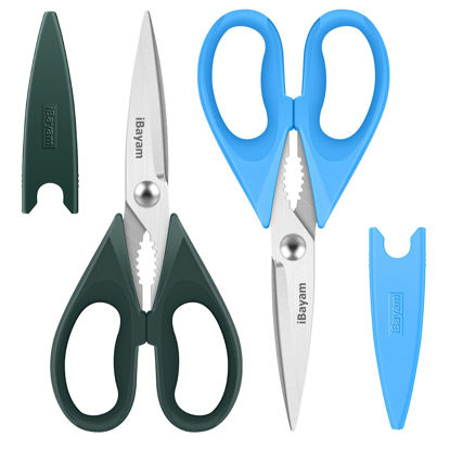 Picture of Kitchen Shears, iBayam Kitchen Scissors Heavy Duty Meat Scissors Poultry Shears, Dishwasher Safe Food Cooking Scissors All Purpose Stainless Steel Utility Scissors, 2-Pack, Lake Blue, Forest Green
