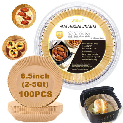 Picture of Ailun 6.5inch Disposable Paper Liners, 100PCS Non-Stick Air Fryer Parchment Liner, Oil Resistant, Waterproof, Food Grade Baking Paper for 2-5 QT Air Fryer Baking Roasting Microwave