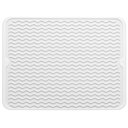 Picture of MicoYang Silicone Dish Drying Mat for Multiple Usage,Easy clean,Eco-friendly,Heat-resistant Silicone Mat for Kitchen Counter or Sink,Refrigerator or Drawer liner White L 16 inches x 12 inches