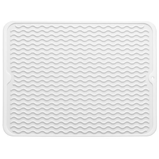 Picture of MicoYang Silicone Dish Drying Mat for Multiple Usage,Easy clean,Eco-friendly,Heat-resistant Silicone Mat for Kitchen Counter or Sink,Refrigerator or Drawer liner White L 16 inches x 12 inches