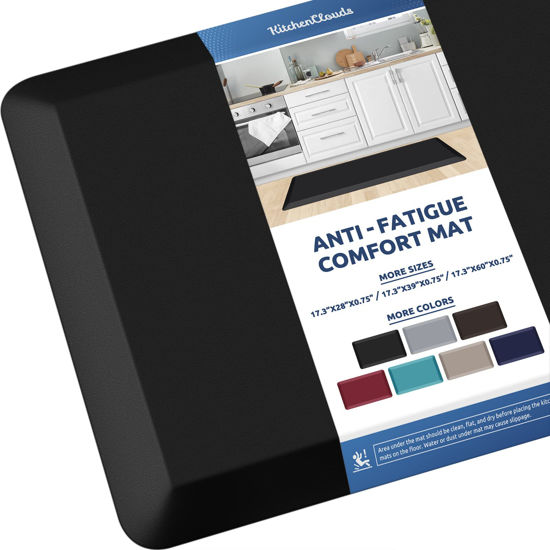 Picture of KitchenClouds Kitchen Mat Cushioned Anti Fatigue Kitchen Rug Non Slip Standing Mat Comfort Floor Mats for Sink Office (17.3"x39"- 0.75inch,Black)