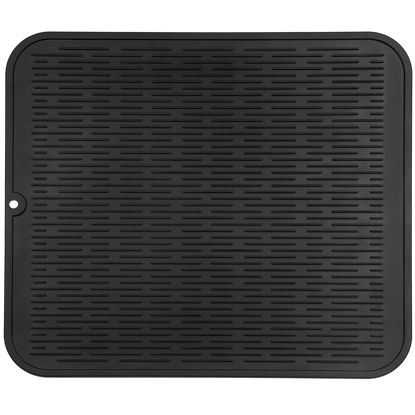 Picture of MicoYang Silicone Dish Drying Mat for Multiple Usage,Easy clean,Eco-friendly,Heat-resistant Silicone Mat for Kitchen Counter or Sink,Refrigerator or Drawer Liner Black XXL 24 inches x 18 inches