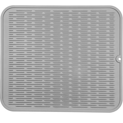 Picture of MicoYang Silicone Dish Drying Mat for Multiple Usage,Easy clean,Eco-friendly,Heat-resistant Silicone Mat for Kitchen Counter or Sink,Refrigerator or Drawer Liner Grey XXL 24 inches x 18 inches