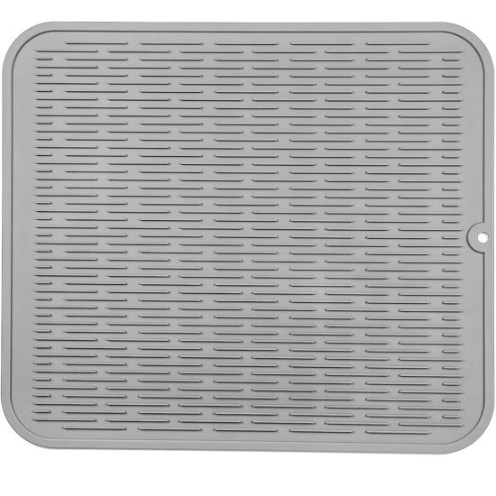 Picture of MicoYang Silicone Dish Drying Mat for Multiple Usage,Easy clean,Eco-friendly,Heat-resistant Silicone Mat for Kitchen Counter or Sink,Refrigerator or Drawer Liner Grey XXL 24 inches x 18 inches