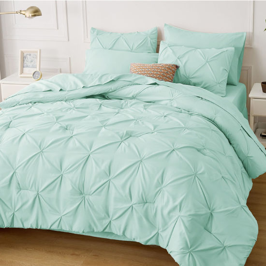 Bedsure Twin Comforter Set with Sheets - 5 Pieces Twin Bedding Sets, Pinch  Pleat Mint Green Twin Bed in a Bag with Comforter, Sheets, Pillowcase 