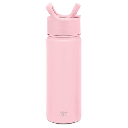 Picture of Simple Modern Kids Water Bottle with Straw Lid Vacuum Insulated Stainless Steel Metal Thermos Bottles | Reusable Leak Proof BPA-Free Flask for School | Summit Collection | 18oz, Blush