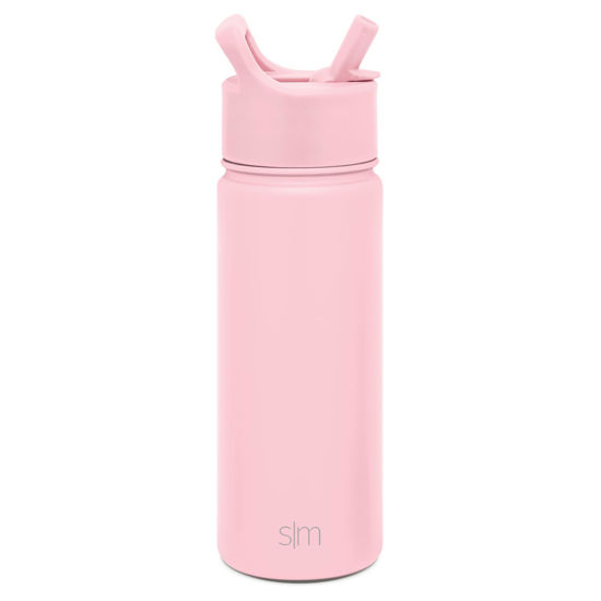 Picture of Simple Modern Kids Water Bottle with Straw Lid Vacuum Insulated Stainless Steel Metal Thermos Bottles | Reusable Leak Proof BPA-Free Flask for School | Summit Collection | 18oz, Blush