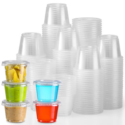 Picture of [260 Sets - 1 oz ] Jello Shot Cups, Small Plastic Containers with Lids, Airtight and Stackable Portion Cups, Salad Dressing Container, Dipping Sauce Cups, Condiment Cups for Lunch, Party, Trips
