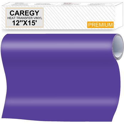 Picture of CAREGY HTV Heat Transfer Vinyl Iron on Vinyl 12 inch x15 Feet Roll Easy to Cut & Weed Iron on DIY Heat Press Design for T-Shirts Purple