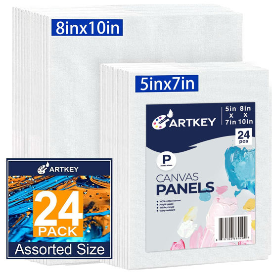 Picture of Canvas Panels 24-Pack 5x7, 8x10 Inch, 10 oz Triple Primed Acid-Free 100% Cotton Paint Canvases for Painting, Blank Flat Canvas Board for Oil Paint Acrylics Pouring Watercolor Tempera Paint