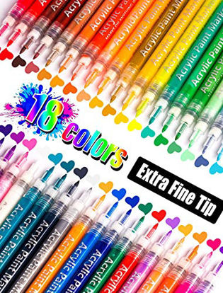Picture of 18 Colors Paint Pens Paint Markers,Extra Fine Tip Point Acrylic Paint Pens For Rock Painting, Canvas, Wood, Glass, Ceramic, Fabric, acrylic paint markers set for Painting Supplies, Craft Supplies