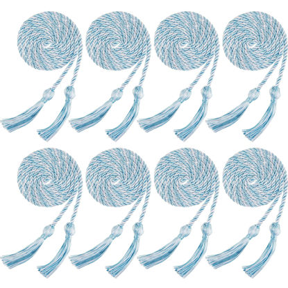 Picture of Trounistro 8 Pieces Graduation Cords Yarn Honor Cords with Tassel for College Graduation Students (Sky Blue with White)