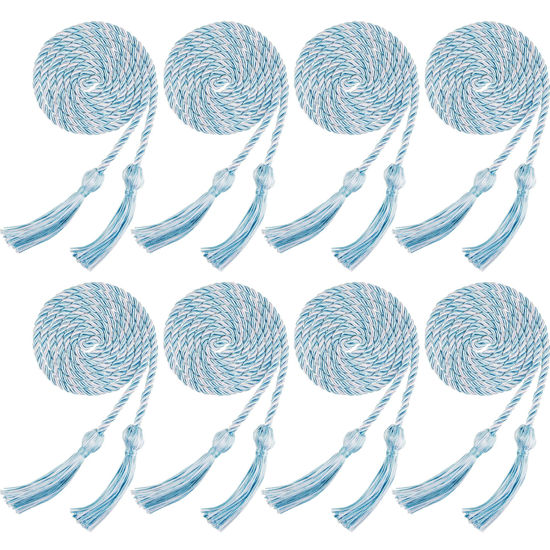 Picture of Trounistro 8 Pieces Graduation Cords Yarn Honor Cords with Tassel for College Graduation Students (Sky Blue with White)