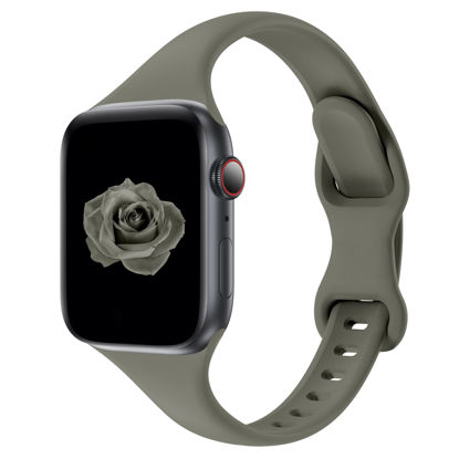 Picture of Acrbiutu Bands Compatible with Apple Watch 38mm 40mm 41mm 42mm 44mm 45mm 49mm, Slim Thin Narrow Replacement Silicone Sport Strap Wristbands for iWatch Series Ultra 8/7/6/5/4/3/2/1 SE Women Men, Khaki