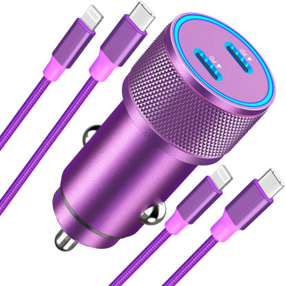 Picture of [Apple MFi Certified] iPhone Fast Car Charger, Linocell 60W Dual USB-C PD Rapid Power Car Charger Adapter + 2Pack Type-C to Lightning Cable Quick Car Charging for iPhone 14 13 12 11 Pro/XS/XR/X/8/iPad