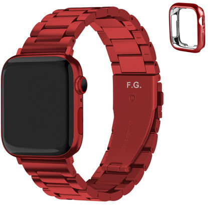 Picture of Fullmosa Compatible Apple Watch Band 42mm 44mm 45mm 49mm 38mm 40mm 41mm, Stainless Steel iWatch Band with Case for Apple Watch Series 8/7/6/5/4/3/2/1/SE/SE2/Ultra, 38mm 40mm 41mm Red